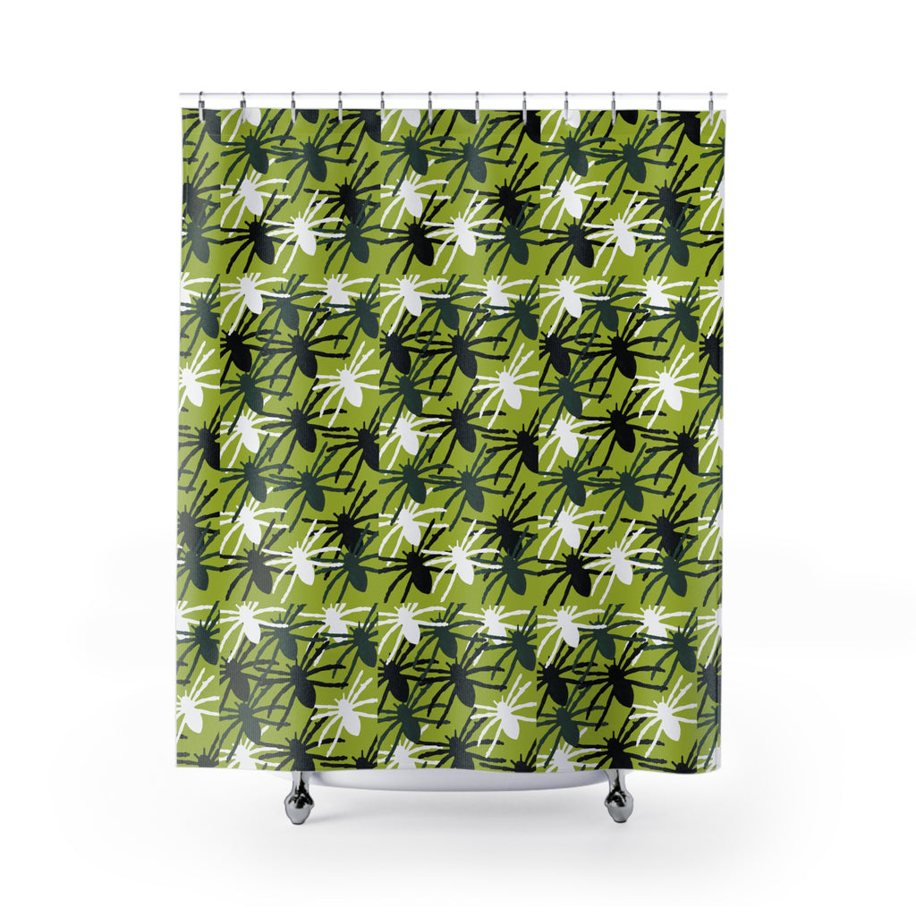 Spider Pattern Shower Curtain — Green Halloween Bathroom Decor