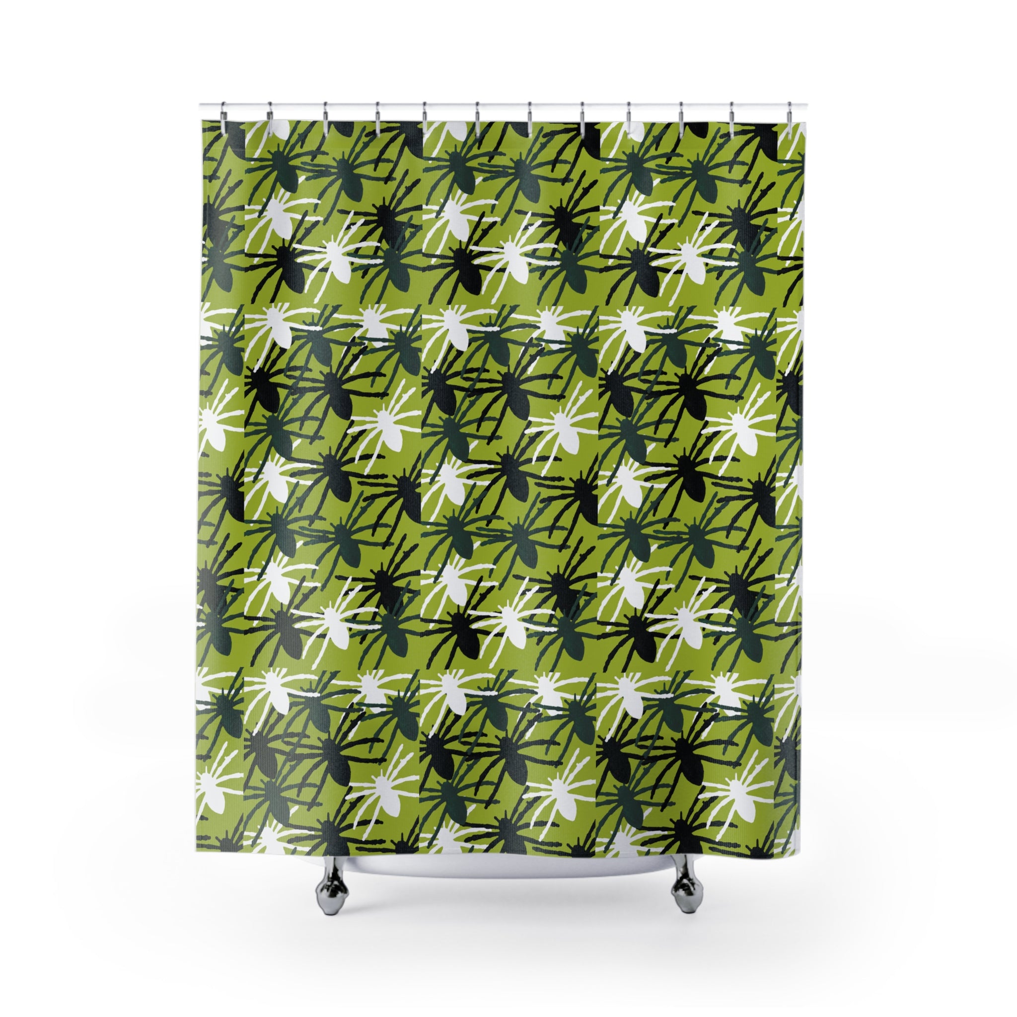 Spider Pattern Shower Curtain — Green Halloween Bathroom Decor
