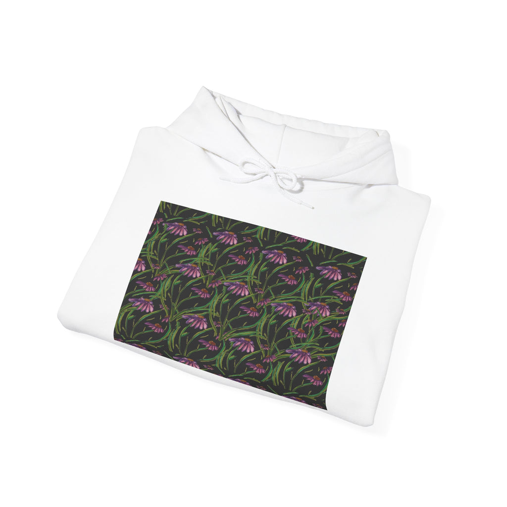 Floral Nightshade Pattern Hoodie — Dark Purple Botanical Print Sweatshirt