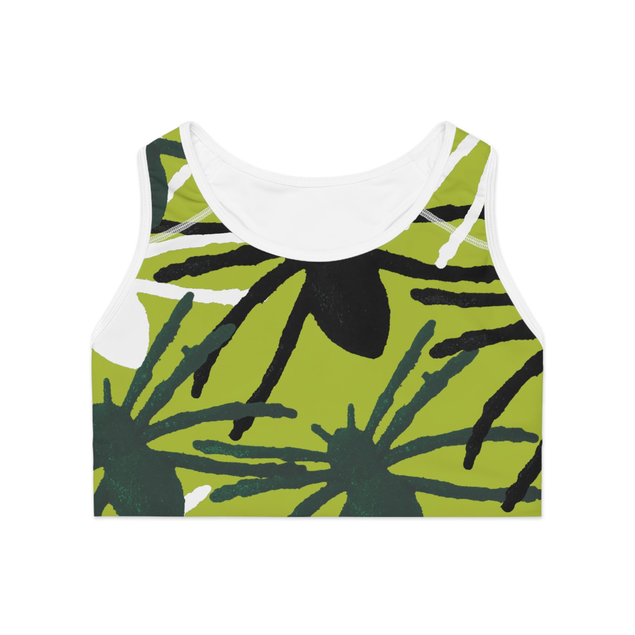 Green Palm Print Sports Bra — Tropical All-Over-Print Activewear