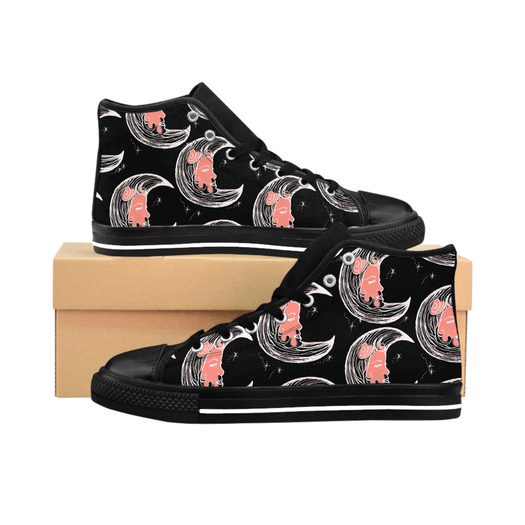 ENDSONG Women's High-Top Sneakers — Pink Cat Crescent Moon Pattern