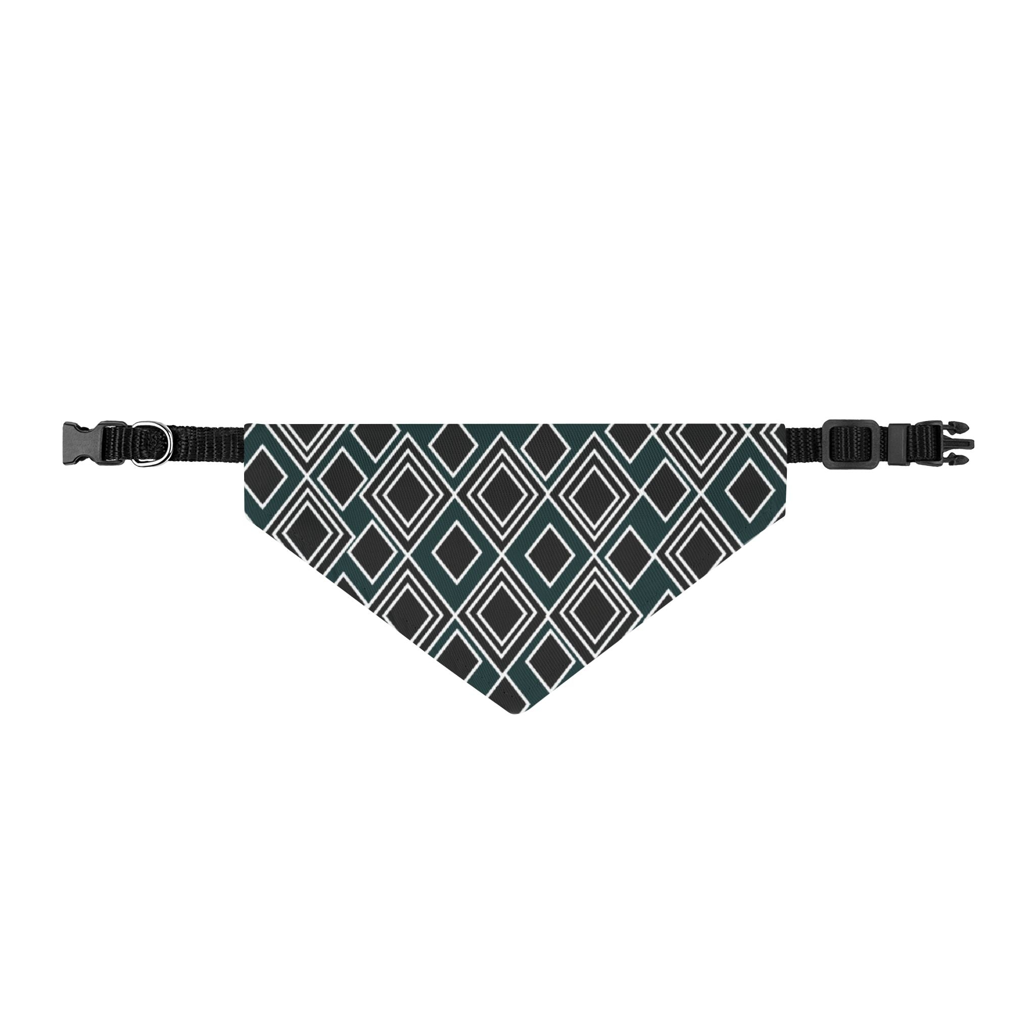 Clip-On Pet Bandana — Teal Geometric Diamond Collar Accessory