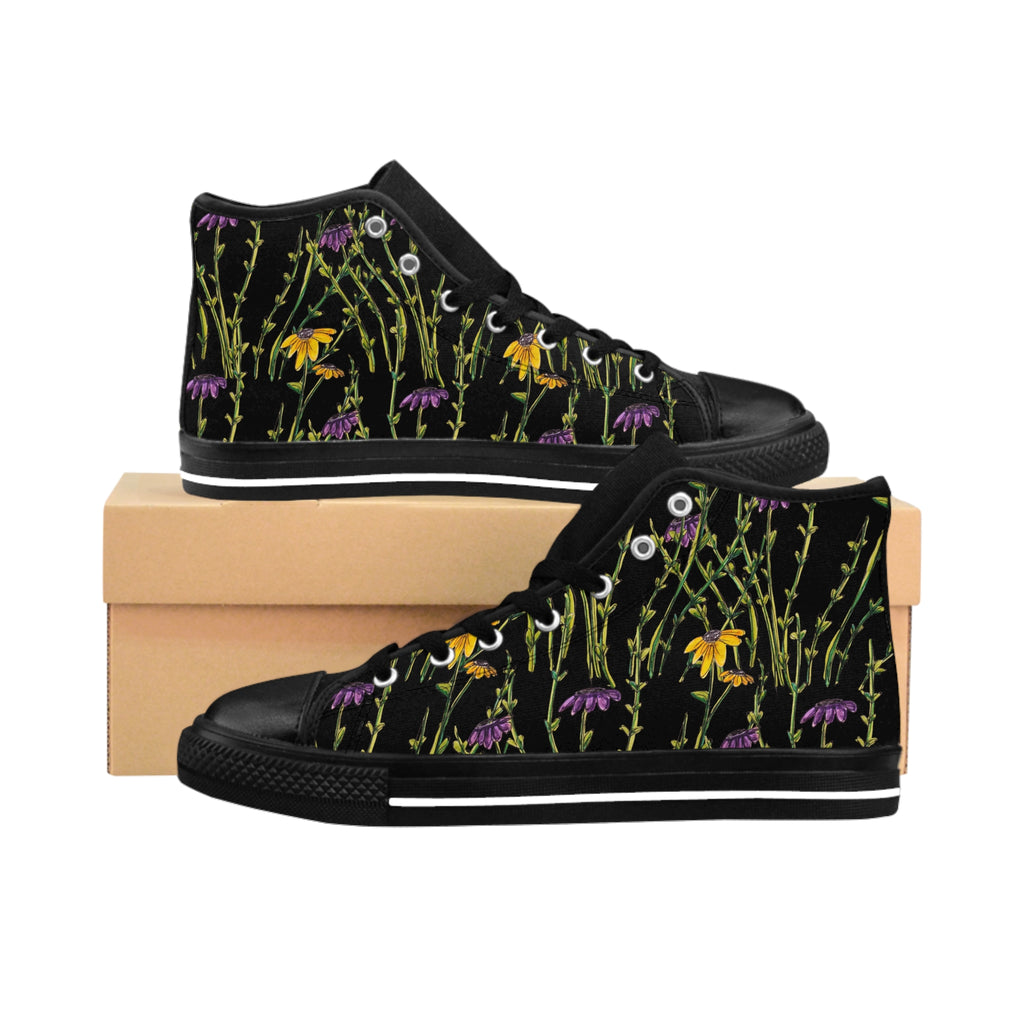 Floral Thistle High-Top Sneakers — Women's Botanical Print Canvas Shoes