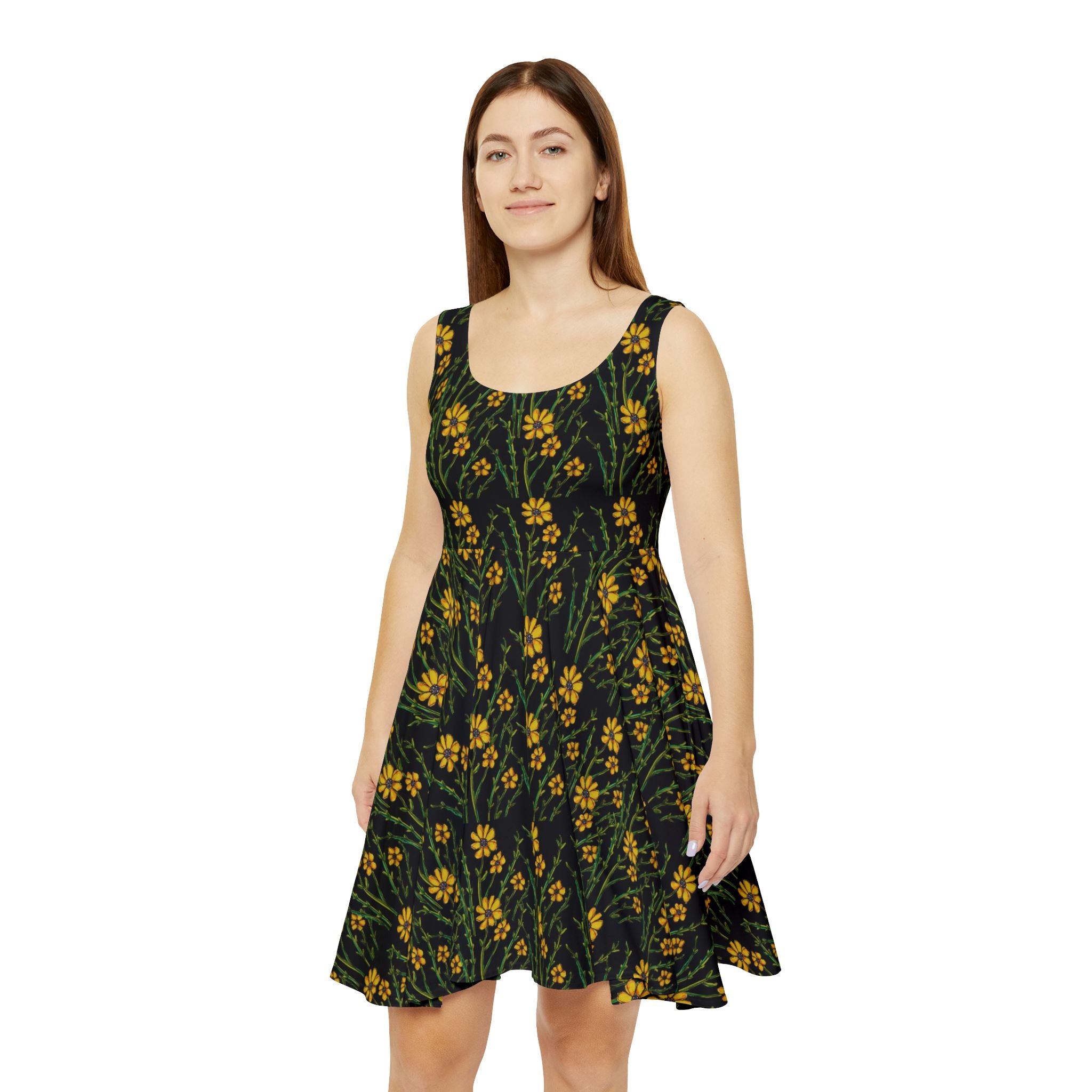 Yellow Wildflower Pattern Skater Dress — Floral AOP Summer Dress