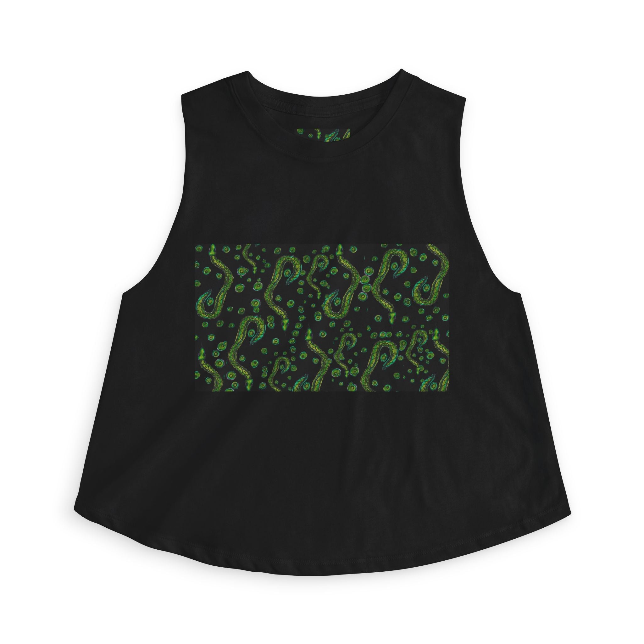 Crop Top — Neon Green Paisley Pattern Muscle Tank for Women