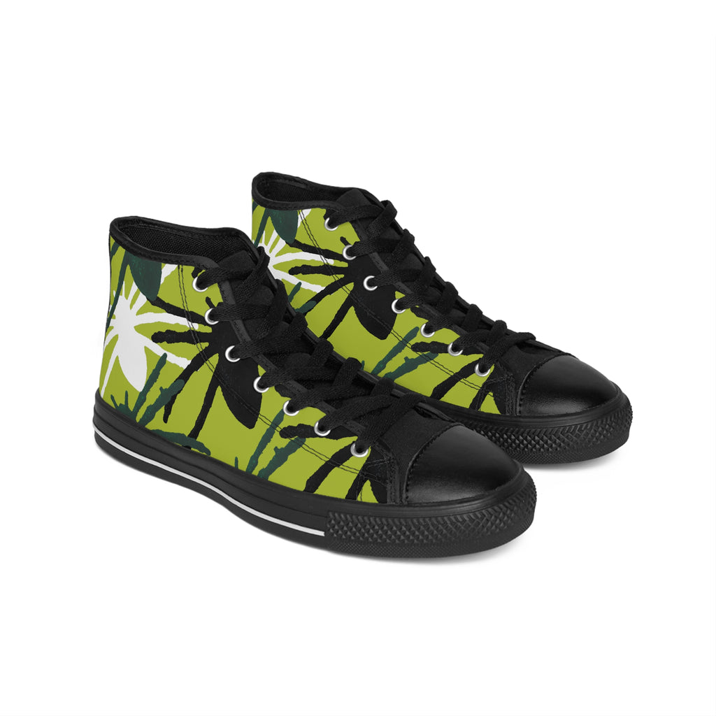 Women's High-Top Sneakers — Green Tropical Floral Print